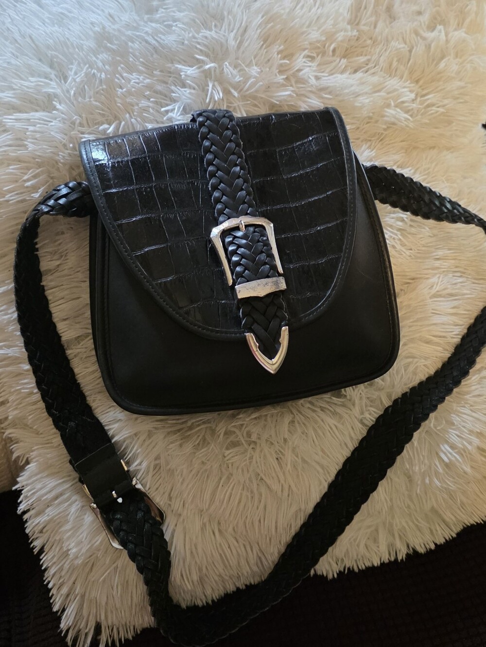 Brighton Classic Black Braided Strap  Crossbody Bag ( 9.5x10)